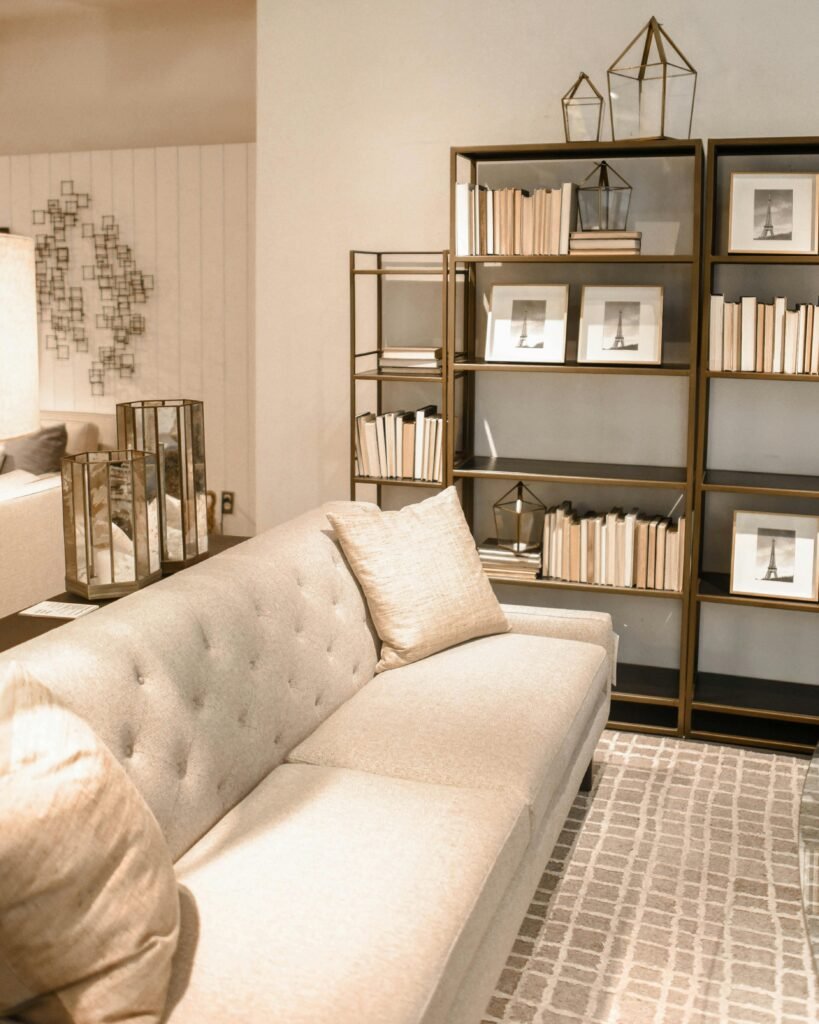 Upholstery cleaning, A stylish living room featuring modern furnishings and sleek interior design.