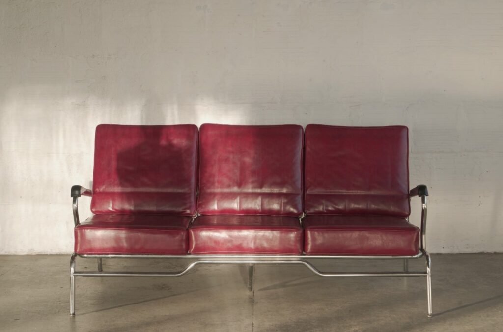 red vinyl barbershop sofa