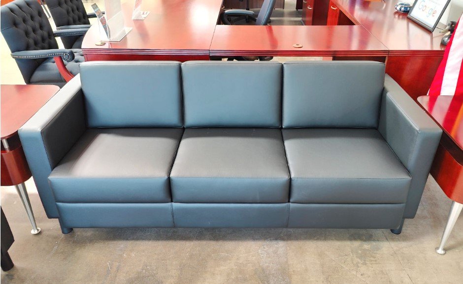 teal vinyl couch sofa after restoration repairs for discoloration
